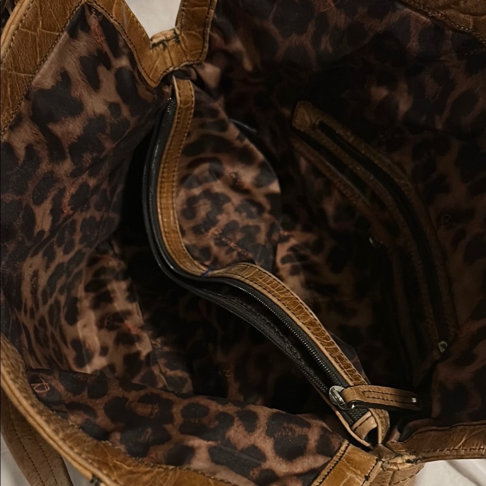 B. Makowsky Tan Shoulder Bag with Distressed Leather and Double Straps - Picture 6 of 14